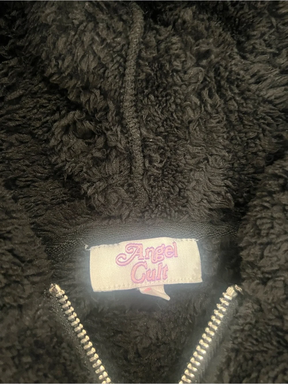 Cozy Plush Hooded Half-Zip Sweater - Black size L by Angel cult